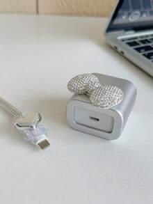 Bộ 5 món: Vỏ bảo vệ cáp sạc đính đá hình nơ màu bạc, cuộn cáp 1.5m, bộ sắp xếp cáp dữ liệu, bảo vệ cáp sạc và bộ chuyển đổi chống gãy, tương thích với cáp sạc nhanh 20W của 16/15/14/13/12 Pro Max - Nhiều màu - Xem 6