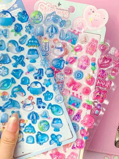 3D立体浮雕可爱卡通动物（独角兽和熊猫）水晶贴纸，日式风格，儿童装饰