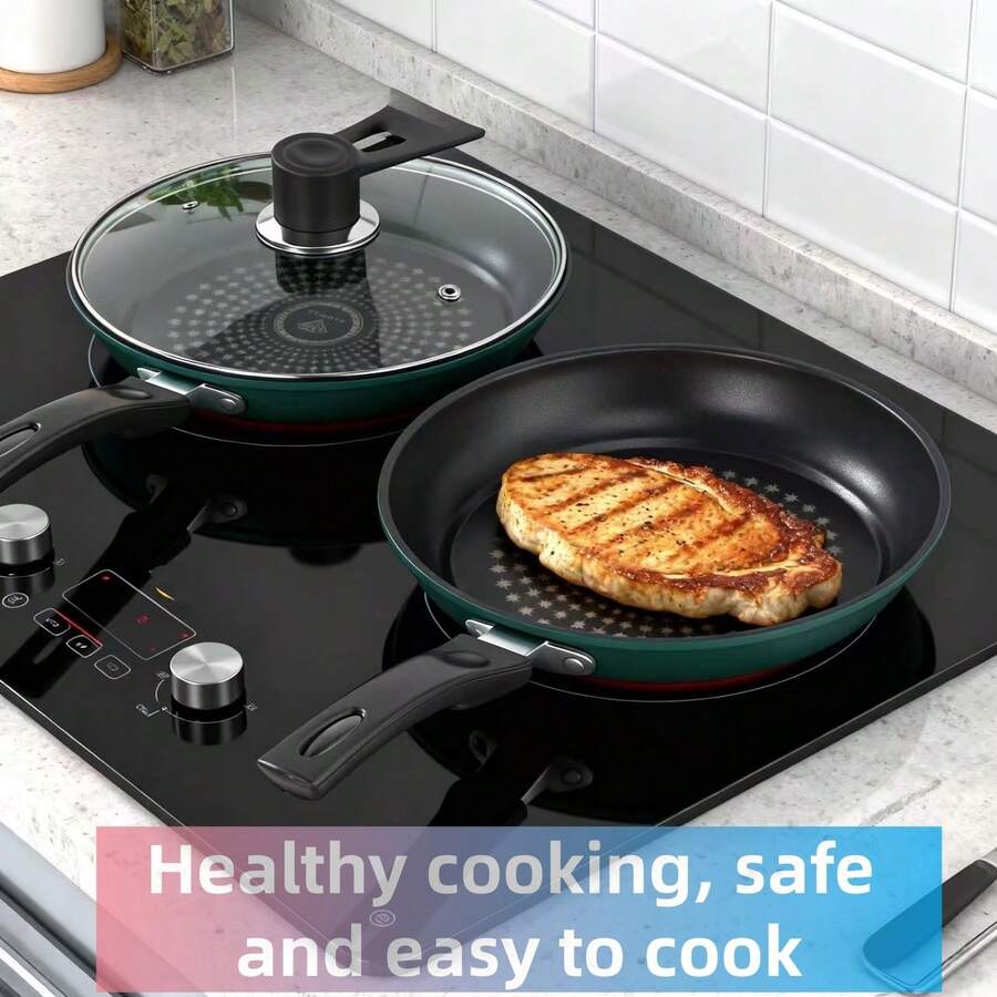Crystalline Non-Stick Frying Pan, Thick Flat Bottom Pan, Suitable For Home Use, Induction Cooktop, Gas Stove - Red - View 1