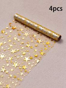 1/2/4/8pcs Gold Foil Star Print Table Runner, 11" X 108", Metallic Polyester Fabric, Suitable For Holidays, Spring, Wedding Table Cloth, Wedding Decor, Home Decor, Room Decor, Party Gifts, Bridal Birthday Decor, Bachelorette Party Decor, E-I-D - Multicolor - View 12