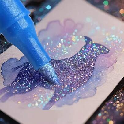 12pcs Glitter Highlighter Pens, Colorful Fluorescent Marker Pens In PVC Box, Suitable For Greeting Card Making, Adult Painting And Art Use