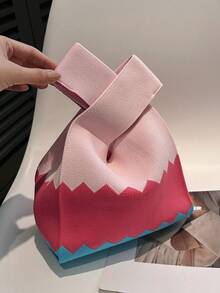 lulu kewen 女士条纹图案钩编打结包，单件装迷你钩编包，手提包，条纹图案针织钩编，透气轻便，可折叠口袋，适合放置手机、零钱、钥匙、雨伞、化妆品、口红、香水、书籍等 - 防污，敞口设计，时尚女士手提包 - 彩色 - 查看 16