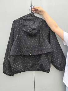 2025 Polka Dot Hooded Quick Dry Short Jacket For Women, Loose Casual Summer Windbreaker Black Spring - Black - View 2