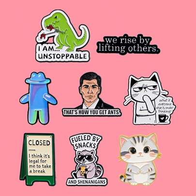 Funny Quotes Bubble Man Enamel Pin Animals Cat Raccoon Dinosaur Brooch Pin Lapel Pin Badge On Backpack Clothing Accessories Jewelry Friends Gifts