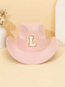 1pc Unisex Children's Letter Decor Pink Felt Brimmed Hat, 26 Letters Available, American Western Cowboy Style, Outdoor Casual Sun Hat For All Seasons, Suitable For Daily Wear, Parties, Outdoor Activities, Children's Gift - Pink - View 16