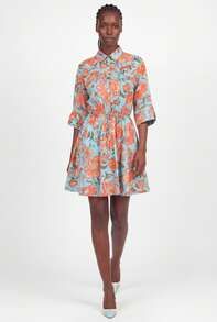 Naf Naf TURQUOISE/ORANGE SHIRT DRESS Robes Courtes Orange Fabric - 橘色 - 查看 1