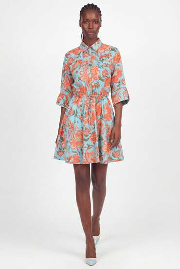 TURKOS/ORANGE SKJORTAKLÄNNING