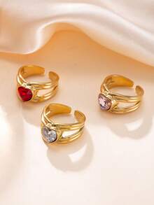 1 Peça Anel de Aço Inoxidável Fundido com Zircônia Cúbica Coração Elegante Vintage, Adequado para Uso Diário ou Festivo de Mulheres - anel - Visão 3