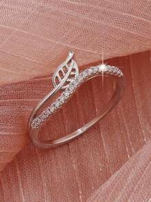 1 chiếc nhẫn cưới thiết kế rỗng, khảm đá Zirconia trắng. - Bạc - Xem 2
