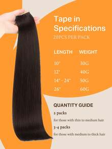 DOORES 50克 20片 胶带式接发片 100%真人雷米发 深棕色，耐热、可熨烫、可染色 无痕胶带粘合 直发贴肤接发片 适合发量稀少的女性 增加发量和长度 易于佩戴 轻松改变发型 持久耐用 适用于角色扮演、日常使用、毕业典礼、周年纪念、节日发型 - S2 - 查看 3