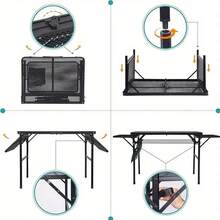 Mesa de camping familiar plegable, mesa de patio con 2 paneles abatibles, mesa de barbacoa de metal con tablero de malla, 2 alturas ajustables, mesa de pícnic grande y mesa de exterior, 2 marcos laterales, ligera, negra Mesa para Camping con Soporte Lateral – Resistente - Negro - Ver 9