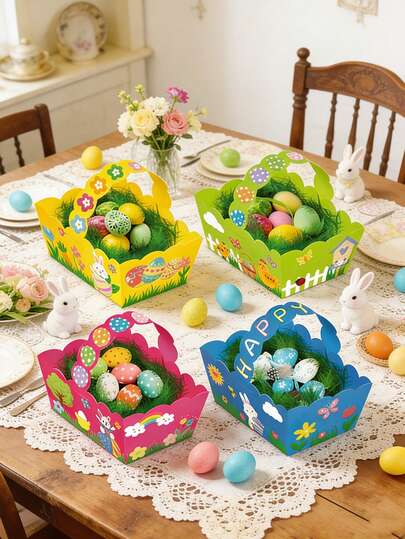 20 pièces/set Paniers manuels DIY de Pâques avec lapin et œufs, paniers en papier avec 12 autocollants, sacs cadeaux de fête, boîtes cadeaux, boîtes à collations, remplisseurs de paniers de Pâques, décoration de Pâques printanière