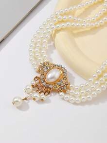 1pc Bohemian Style Faux Pearl Women's Hair Chain, Bridal Wedding Jewelry Hair Hoop, Women's Party, Beach Holiday Hair Accessory Jewelry - White - View 4