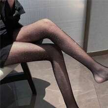 Hot Rhinestone Bling Black Stockings Black Stockings Women Thin Ins Sexy Fishnet Stockings Spring Summer With Rhinestone Pantyhose - 螢光綠 - 查看 4