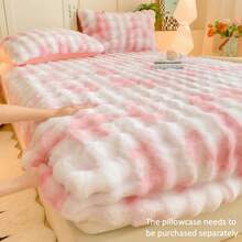 Tie-Dye Milk Velvet Bedding Set Ultra Soft Faux Rabbit Fur Fitted Sheet Bed Skirt - Rouge Powder - View 11