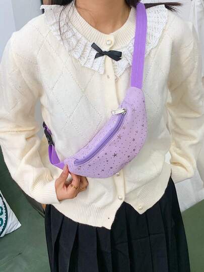 1pc Casual Waist Bag For Teens, Oxford Cloth Zipper Closure Star Print Crossbody Chest Bag, Versatile Small Backpack Suitable For Ramadan Daily Use