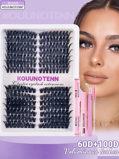 KOUUNOTENN 238 st D-Curl 60D+100D ögonfransförlängningskit, delikat och lätt, 10-18 mm individuella fransar, inkluderar lösögonfransar, franslim, sminkborttagning, pincett och borste, lämplig för nybörjare gör-det-själv hemma, perfekt för resor, dagligen, bröllop, dejt, fest, helgdag, även ett utmärkt jul-/Halloween-/presentval.