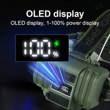 مصباح رأس LED قوي 1,000,000 لومن قابل للشحن ببطارية 18650، إضاءة رأس عالية القدرة مع زووم 3000 متر، مصباح رأس صيد فلورسنت، معدات تخييم، ضروريات التخييم - أخضر عسكري - مشاهدة 7