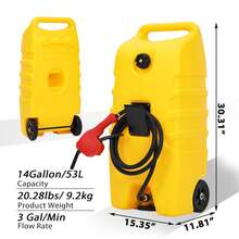 Tanque de Combustible Portátil de 57L con Bomba de Transferencia y Manguera de 3m, Depósito de Gasolina con Ruedas para Cortacésped, Embarcaciones y Uso Agrícola - amarillo - Ver 2