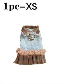 1件公主风连衣裙，适合小型犬，可爱又保暖，秋冬季宠物服装，格子蕾丝领设计，柔软舒适，易于穿脱，适合婚礼、节日和日常外出！ - 彩色 - 查看 14