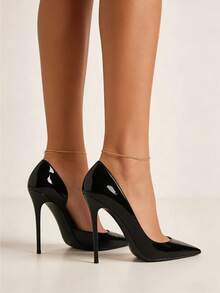 Zapatos de tacón alto elegantes, de oficina y de , nuevos de charol con suela roja para mujeres profesionales, cómodos zapatos básicos de tacón alto para mujer, pieza de moda - Negro - Ver 3