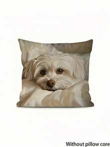 1/2/4pcs Maltese Dog Printed Pillow Case, Soft Square Pillow Cover With Zipper, Machine Washable, Polyester - Apricot - View 2