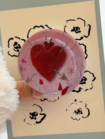 Heart-Shaped Retro Niche Flame Matte Folding Stand | Strong Adhesion, Adjustable, Stable Table-Attachment Tool For Desktop, Made Of Plastic Sold By Local