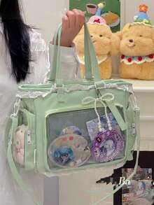 1个可爱日系女孩单肩包，饰有珍珠蝴蝶结和蕾丝边，优雅可爱，透明装饰，适合角色扮演、动漫展、日常使用，可拆卸可调节肩带，大容量手提包，适合学生，可爱时尚的女士手提包、钱包、痛包，适合购物、聚会、旅行、上学等场合。 - 綠色 - 查看 3