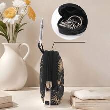 时尚日月图案印花迷你钱包，轻便拉链零钱包，迷你耳机包口红收纳袋，带挂钩和耳机/钥匙扣，男女通用。适合作为节日、斋月、情人节礼物。 - 彩色 - 查看 2