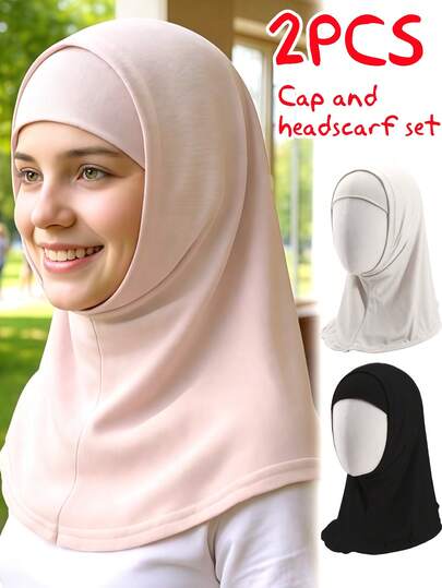 2pcs Cotton Beanie & Scarf Set For Kids, Thin Viscose Lining, Suitable For 25°C And Above