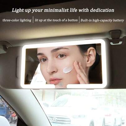 Car Sun Visor LED Vanity Mirror, Rechargeable Touch Dimming LED Makeup Mirror With 3 Lighting Modes, Adjustable Brightness, Clip-On Rearview Mirror Sunshade Cosmetic Mirror, Auto Accessories