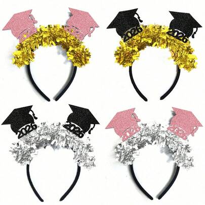 1个彩色条纹毕业帽发箍，2026毕业派对装饰发带，迷你帽