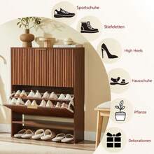 24 Cm Schmaler Schuhschrank Mit Nutfront – Höhenverstellbar Mit Kippschutz Und Stabilem Dekotisch Für Den Flur, In Nussbaum-Optik - Walnut - View 6