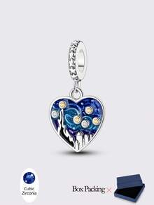 1 Piece Original 925 Sterling Silver Exquisite Heart Charm Is A Wearable Masterpiece, Featuring A Vivid Hand-Enameled Galaxy Design That Captures The Magic Of A Starry Night Sky. - Silver - View 8