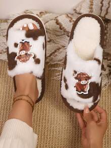 女士毛绒交叉露趾拖鞋，室内防滑家居拖鞋，时尚3D设计 - 咖啡棕 - 查看 11