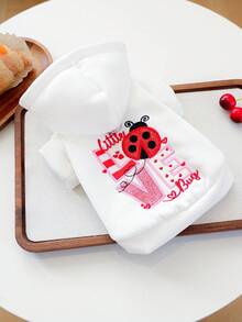 1件宠物衣服，狗狗猫咪服装，快乐小狗小型犬休闲时尚可爱舒适保暖爱心瓢虫情人节卫衣 - 白色 - 查看 3