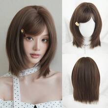 NAMM 14 Inch Short Straight Bob Wig For Women Brown Wig With Side-Bangs Heat-Resistant Synthetic Fiber Costume Hair Wigs For Daily Or School Use -Ar- Cosplay Costume Wigs - Sakura Celebrations Glam & Party Streetwear Photography - Girls Gift Wig Accessories - Brown - View 12