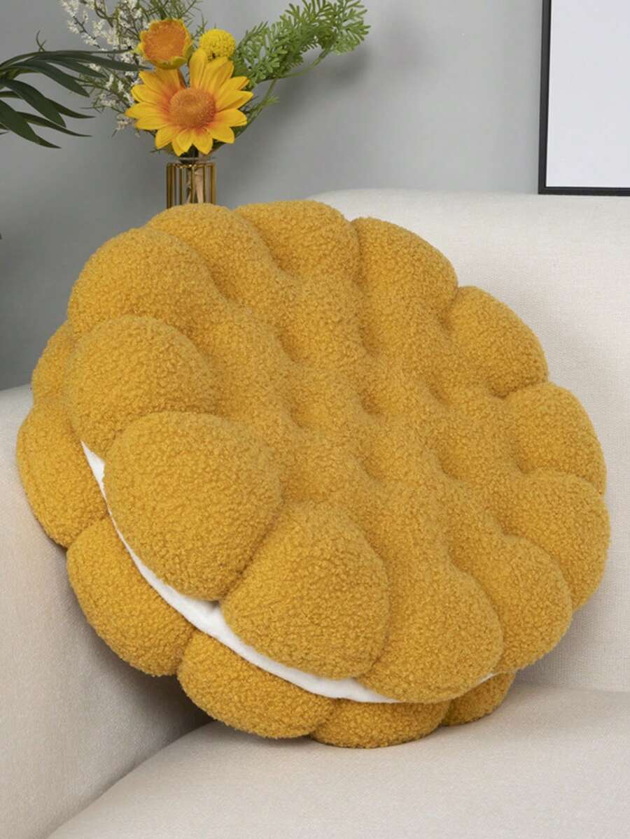 1个逼真奶油填充饼干造型靠垫，芥末黄，柔软羊羔绒材质，可爱氛围坐垫，适用于客厅、卧室、沙发、窗边，蓬松柔软，是馈赠佳品。 - 薑黃 - 查看 1