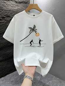 Camiseta de manga corta holgada, casual y versátil con estampado de moda para hombres | Diseño exquisito | Esencial de verano | Combinación elegante que muestra tu estilo - Blanco - Ver 3