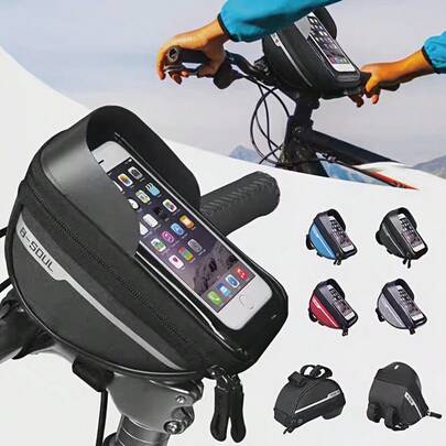Bicycle Bag 33.81oz, Top Tube Frame Bag, Handlebar, Mountain Bike, Touchscreen Cycling Bag, Phone Mount, Bicycle Accessories