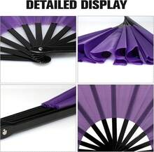 Abanico plegable grande QIRMIZI para rave - Abanico de nailon - Abanico retro vintage para kung fu chino-japonés, tai chi, danza, festivales de música, fiestas y decoraciones, morado - Púrpura - Ver 5