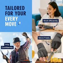 1Pair Fingerless Hand Thumb Compression Gloves - Grey - View 4