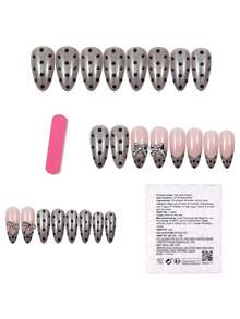 24片法式蝴蝶结美甲贴片，黑色波点美甲用品，适合日常佩戴 - 彩色 - 查看 3