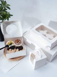 5个/1个装纸杯蛋糕盒，9.4x6.1x3.14英寸，6个装纸杯蛋糕盒，白色纸杯蛋糕容器，带透明窗口和六个甜点托架，糕点饼干盒，烘焙盒 - 白色 - 查看 10