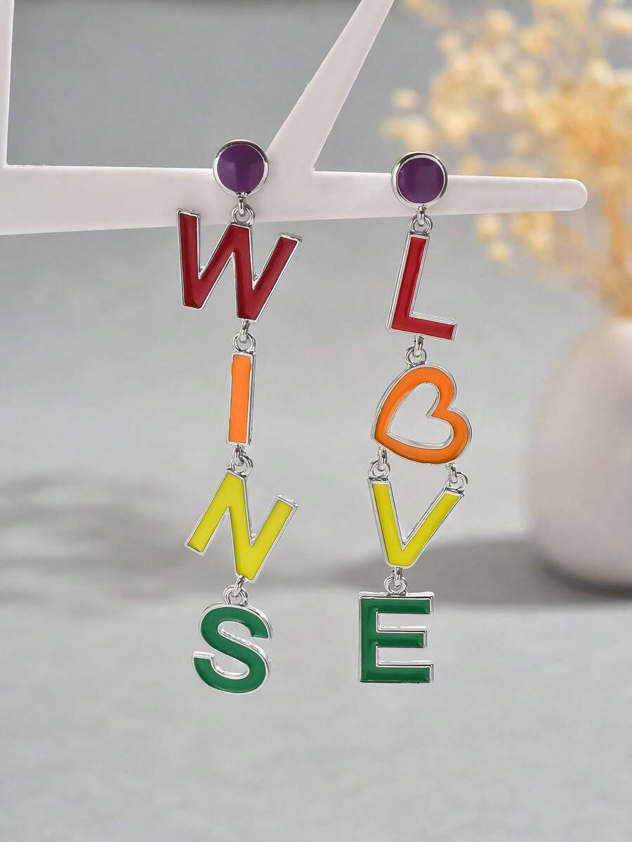 1 Pair Letter Tassel Earrings, Long Dangle Earrings, Versatile Fashion Party Earrings For Women - Multicolor - View 1