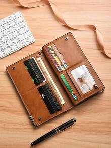 SHABILI New Fashion Business Casual Men's Clutch Bag, Large Capacity Multi-Card Slot Wallet, PU Leather Big Bill Compartment - Khaki - View 3