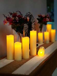 [Weddings & Festivals] 12-24 Ivory Electronic Candles, Available In 4 Sizes (5.5cm Width, 10/12/15/17.5cm Height), With Remote Control, Timer, Brightness Adjustment, And Blinking Effects. Suitable For Lighting Decorations, Home Décor, Festivals, Weddings, Novelty Lighting, And Candlelight Dinners. - 杏色 - 查看 6