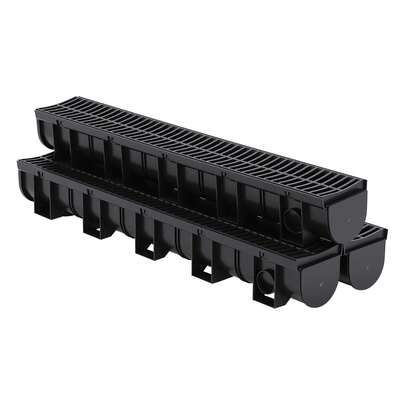 Paquete de Sistemas de Drenaje de zanjas de HDPE, Canal de Drenaje de Entrada de 5.9 Pulgadas de Ancho x 5.1 Pulgadas de Alto, con Rejillas de plástico y Tapas de Extremo, Resistente para Patio