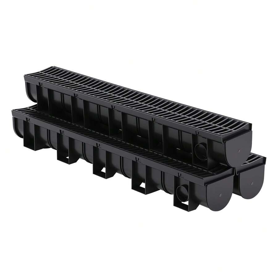 Paquete de Sistemas de Drenaje de zanjas de HDPE, Canal de Drenaje de Entrada de 5.9 Pulgadas de Ancho x 5.1 Pulgadas de Alto, con Rejillas de plástico y Tapas de Extremo, Resistente para Patio - Paquete de 3 - Ver 1