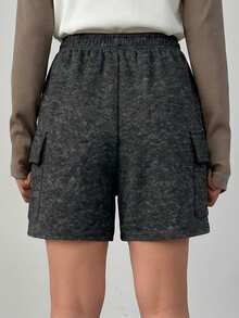 1pc Tween Girl Minimalist Fashion Versatile Casual Cargo Shorts - Black - View 2